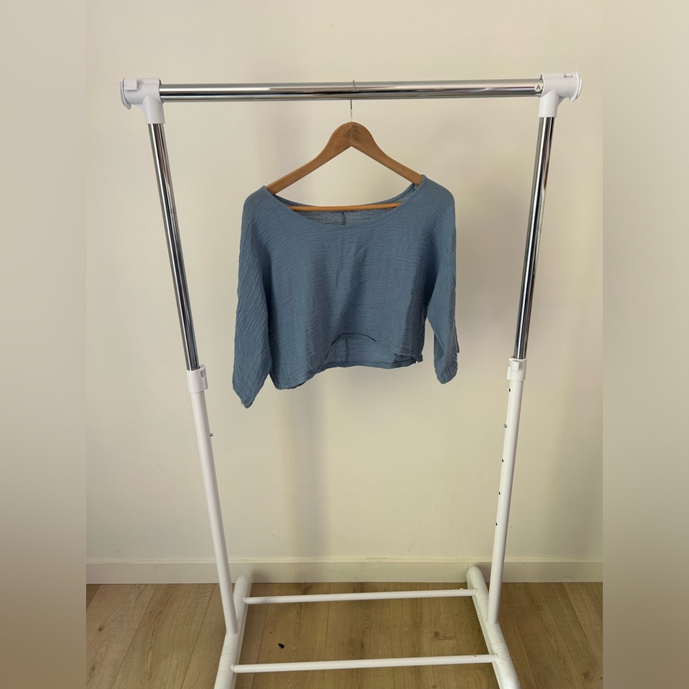 Blue Cropped Boatneck Blouse